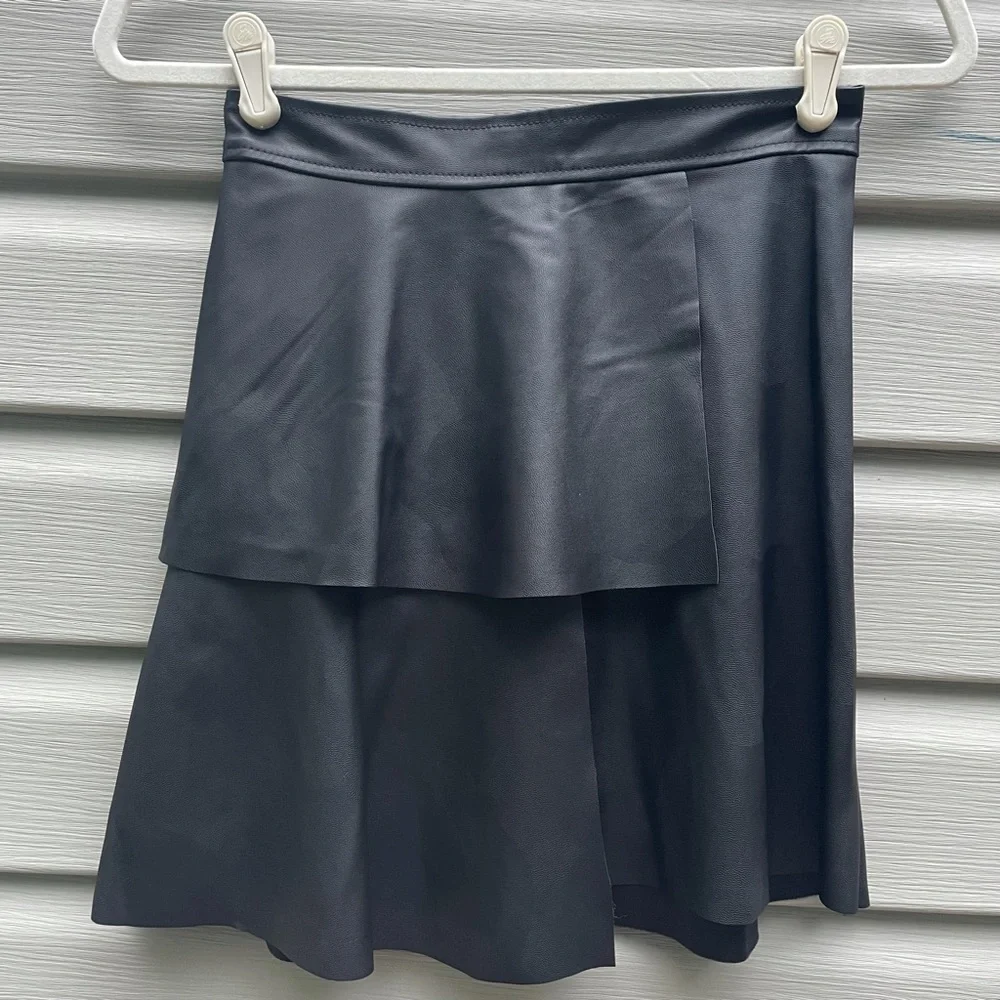 BCBG Faux Leather Paneled Skater Skirt